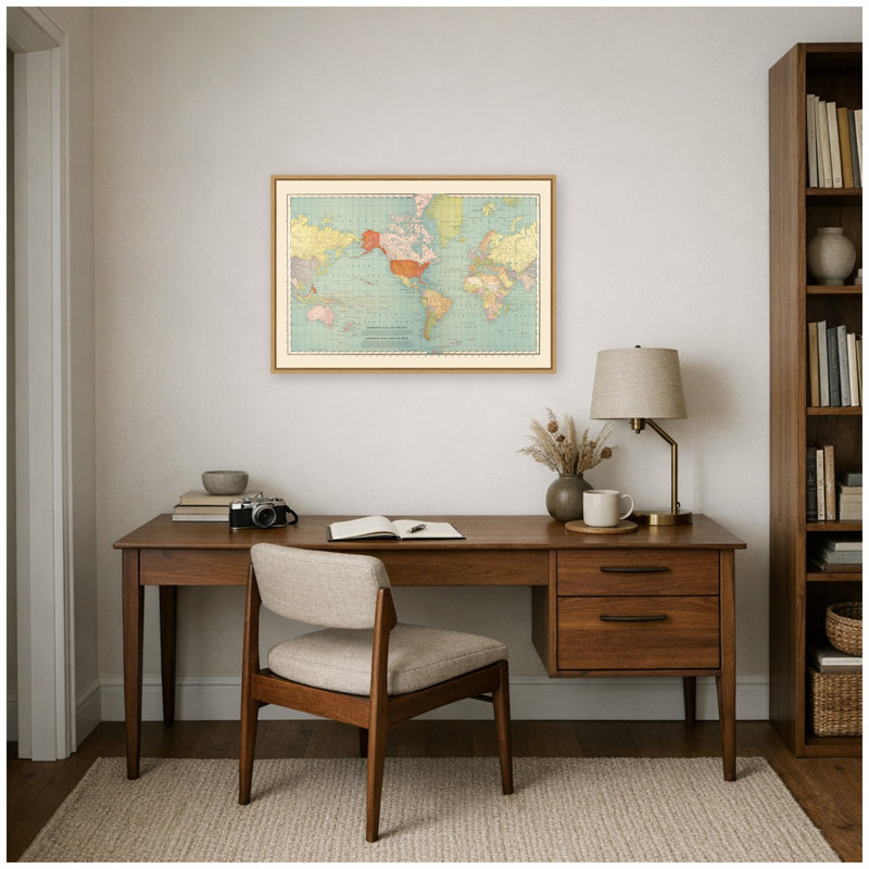 «World Map» par Rand McNally and Co, reproduction d'art sur toile encadrée