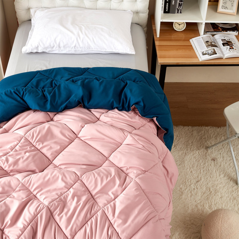 Reversible Microfiber Twin XL Dorm Comforter, Pink/Navy Blue