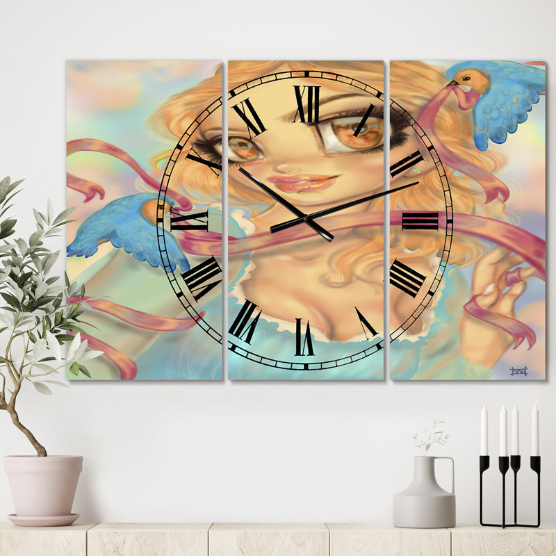 Horloge murale surdimensionnée 3 panneaux Cendrillon