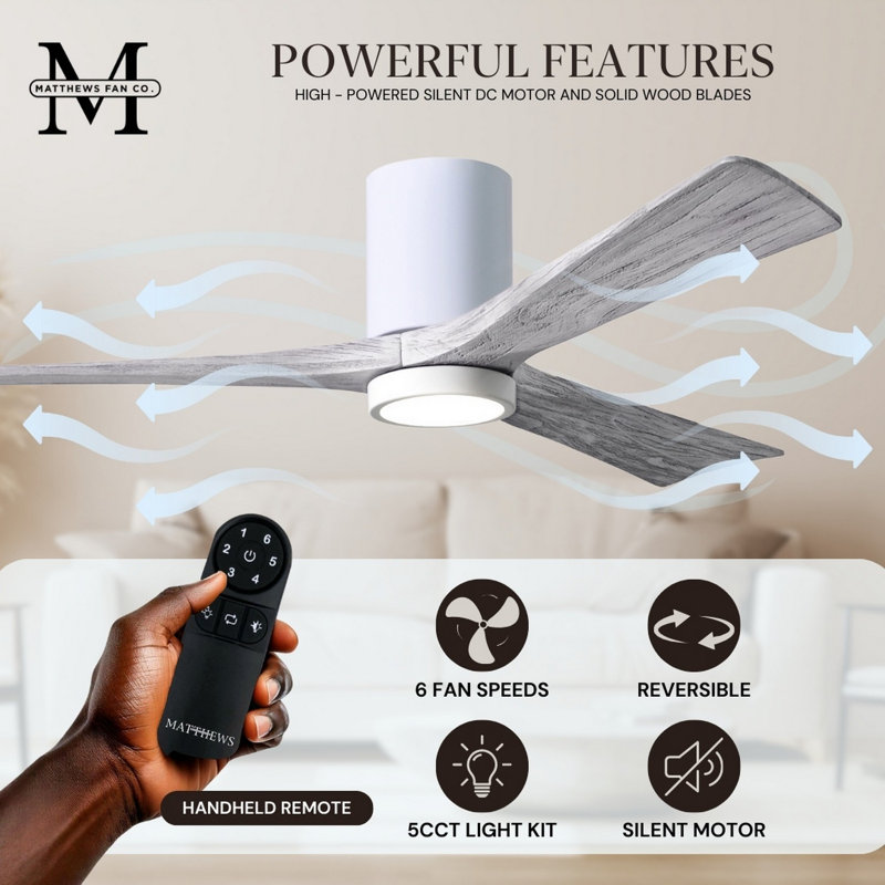Irene LED Ceiling Fan, Gloss White, 42", Barn Wood Tone