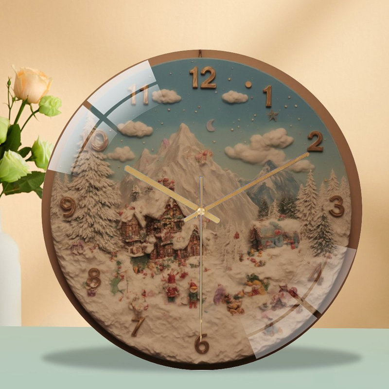 Horloge murale 12 po Winter - Village-Horloge-Avec-Gnomes