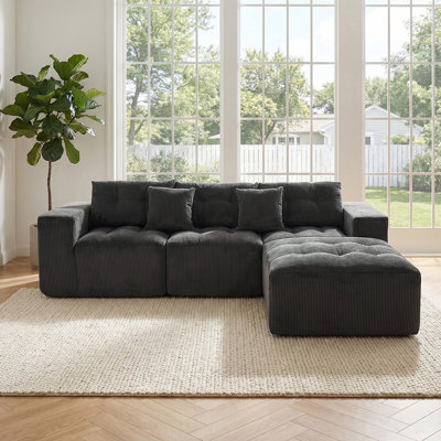 101" L-Shaped Modular Compression Sofa, 3-Seater Comfortable Cloud Sofa, Corduroy Fabric, With Movable Footrest, Free DIY Combination
