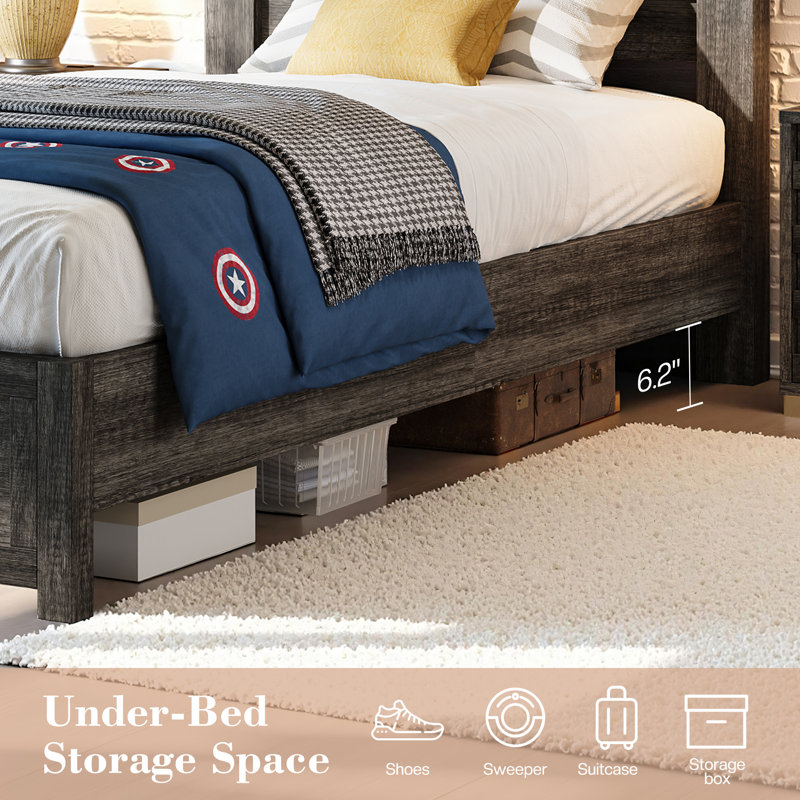 Lit plateforme Marro, Gris, Lit simple