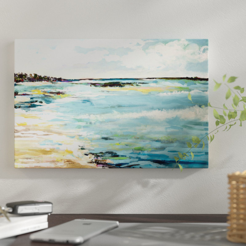«Beach Surf III», reproduction sur toile, H 18 po x l 26 po x P 1,5 po, Toile avec cadre noir, Pas de tapis