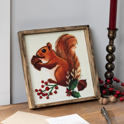 Beaded Squirrel Wood & Textile Wall Décor