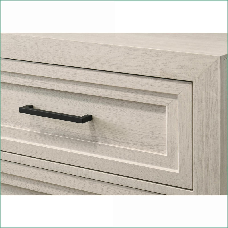 Table de chevet contemporaine 2 tiroirs en bois blanc cassé - Design géométrique