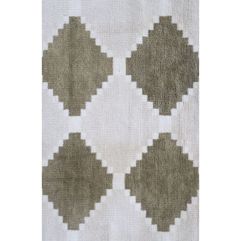 Sadie Handmade Oushak Wool Geometric Area Rug, Moss Green, 3' x 10'