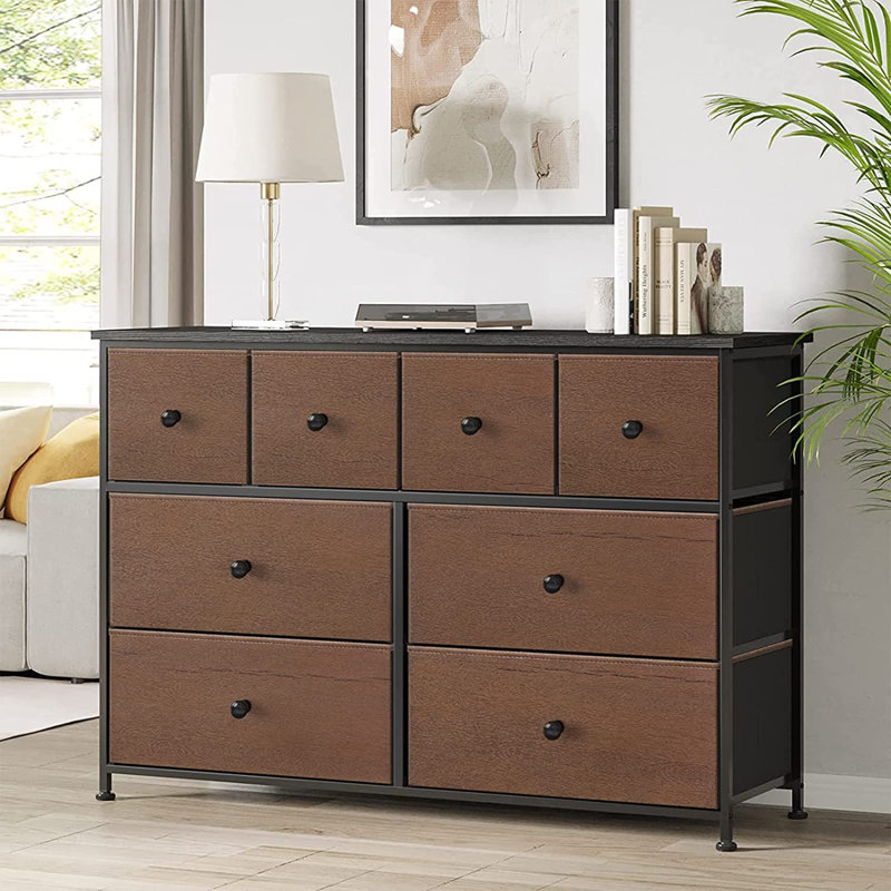 Ojaswi 8-Drawer Dresser, Chest of Drawers with Fabric Storage for Bedroom, Light Gray