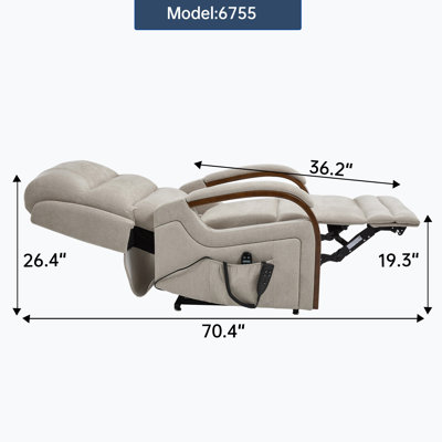 Power Beige Chenille Lift Recliner Chair Dual Motor Infinite Position Up To 350 LBS With Solid Wood Armrests, Heat Massage And Heavy Duty Motion Mecha