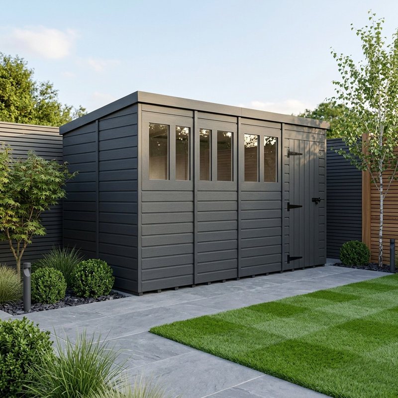 Total Sheds 16ft x 9ft Composite Pent Garden Shed - Single Door - With Windows - EPDM Rubber Roof - UK Manufactured