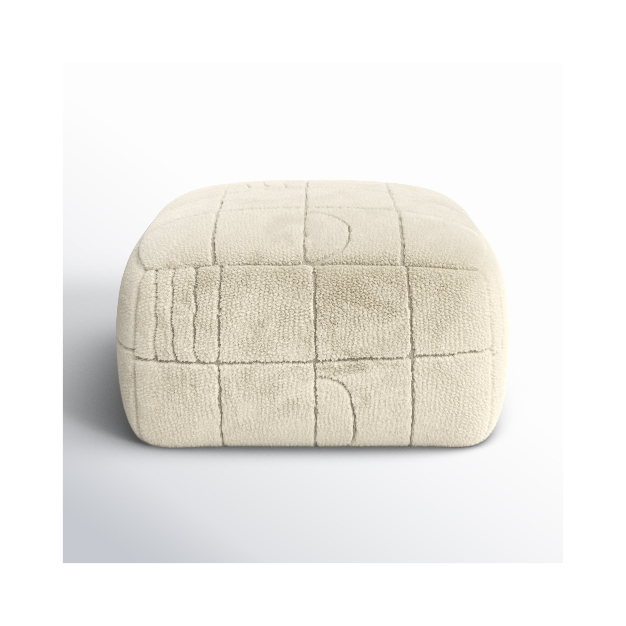 Tuberose Upholstered Pouf, Beige Wool/Polyester Blend