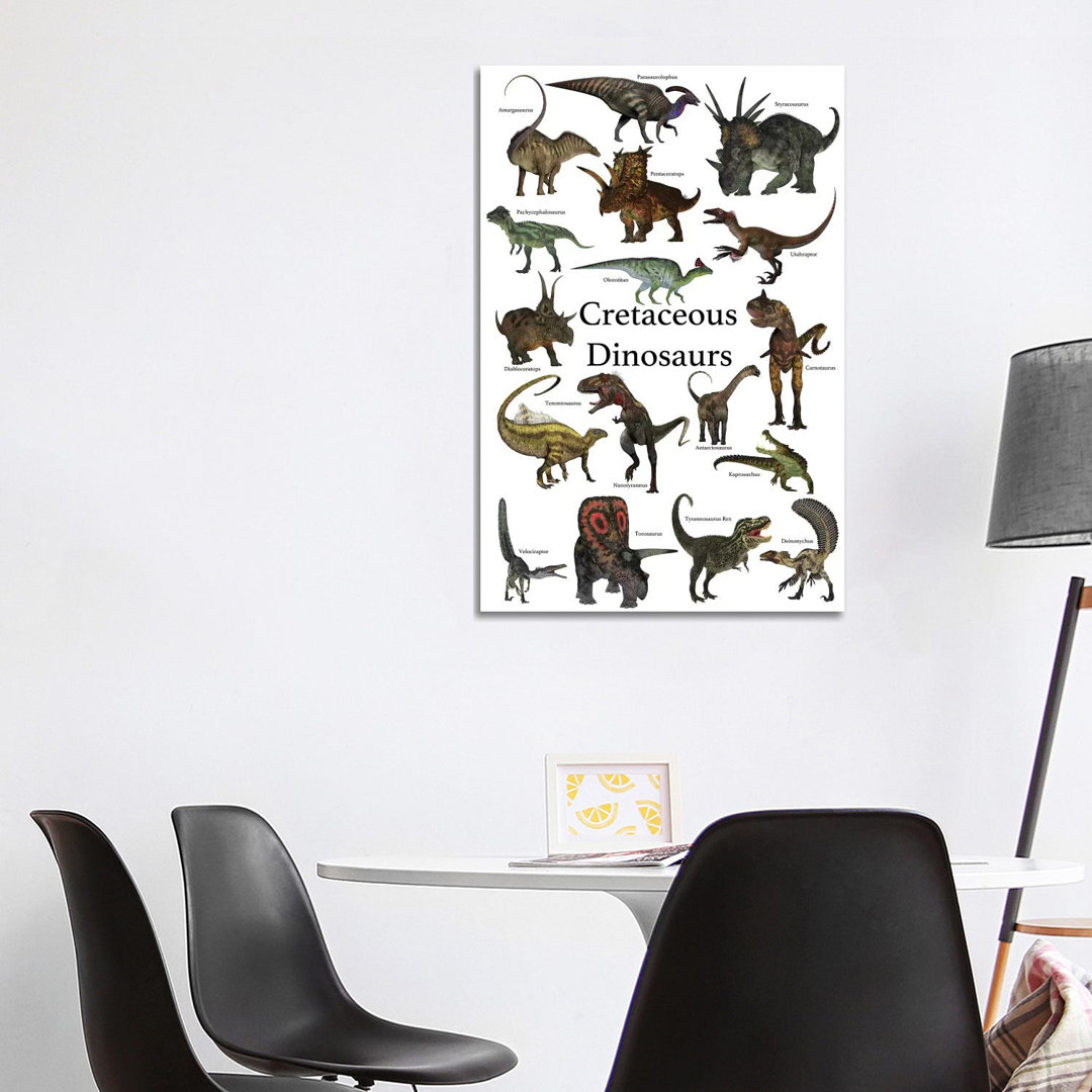Poster Of Prehistoric Dinosaurs During The Cretaceous Period by Corey Ford - Wrapped Canvas Print