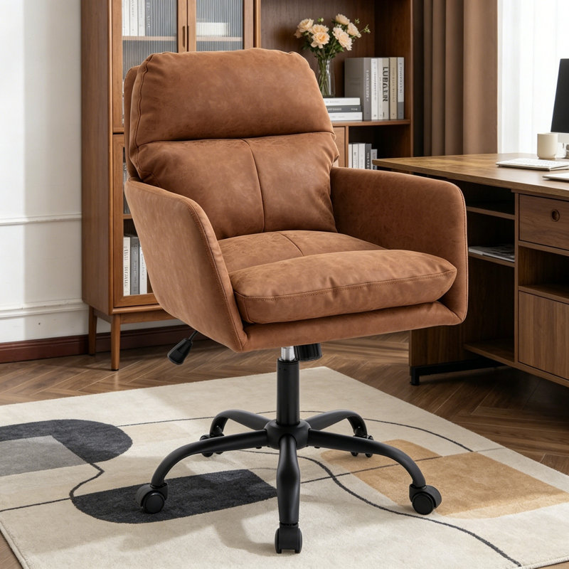 Task Chair Height Adjustable Leather Office Chair, Brown