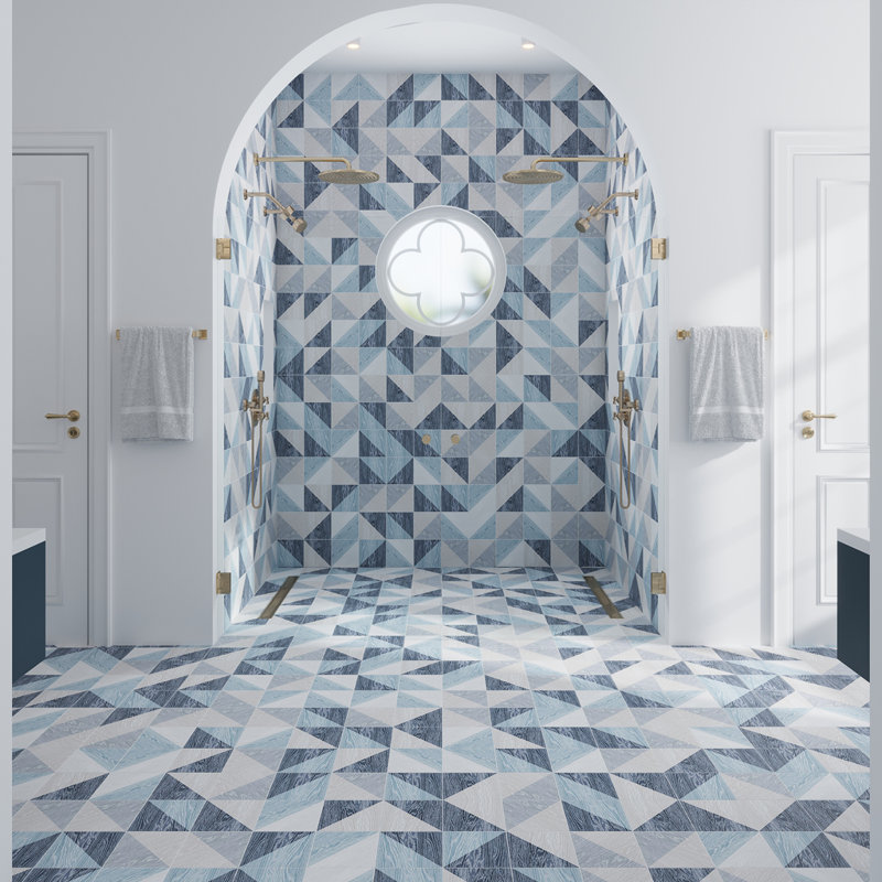 Carreau de plancher et de métro en porcelaine d'aspect bois de 7 po x 7 po, Bleu