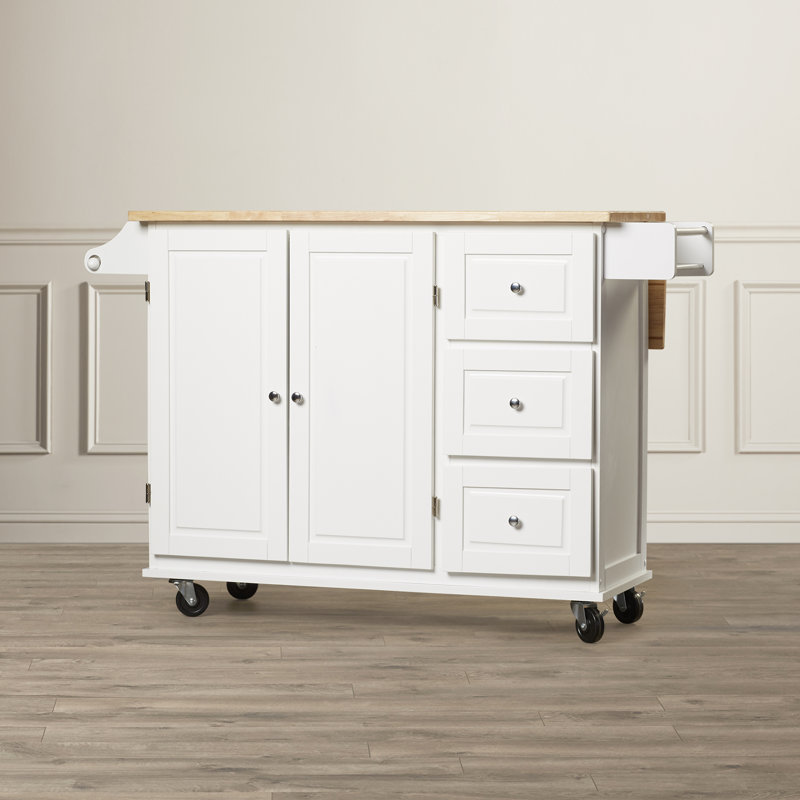 Îlot de cuisine avec roues verrouillables 53,75 po Hardiman, Blanc