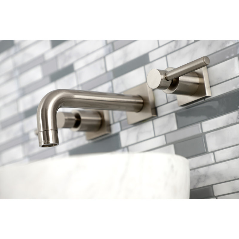 Kingston Brass Concord Two-Handle 3-Hole Wall Mount Bathroom Faucet, Brushed Nickel, Lever