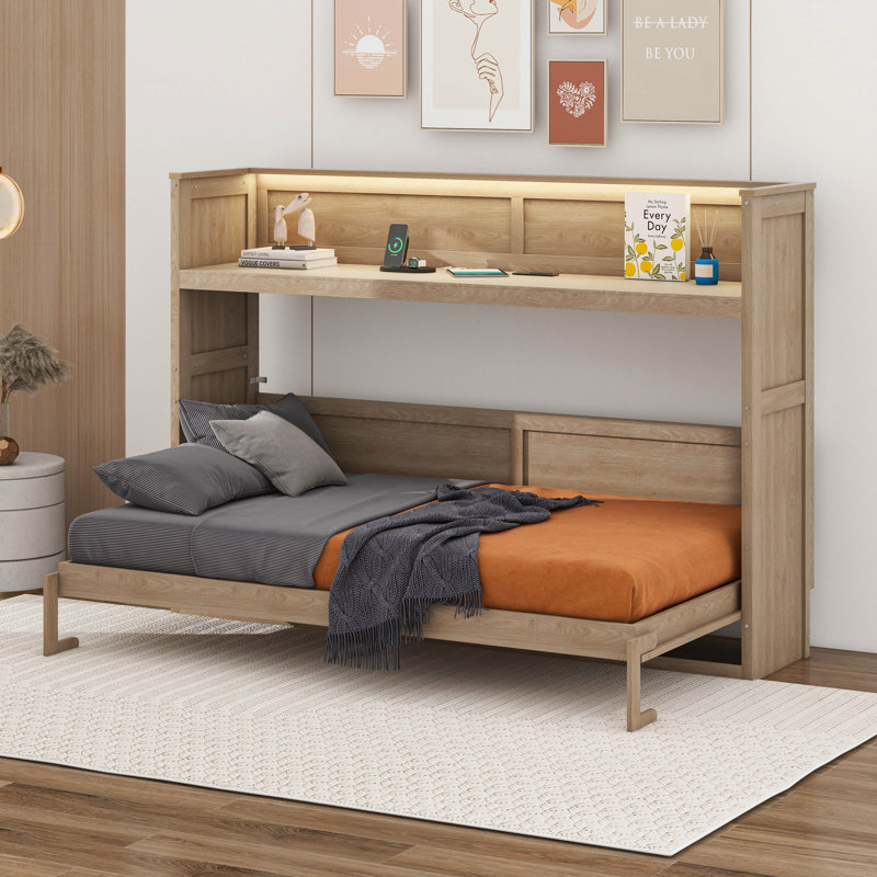 Lit escamotable simple TG avec bureau, lumière DEL et station de charge USB