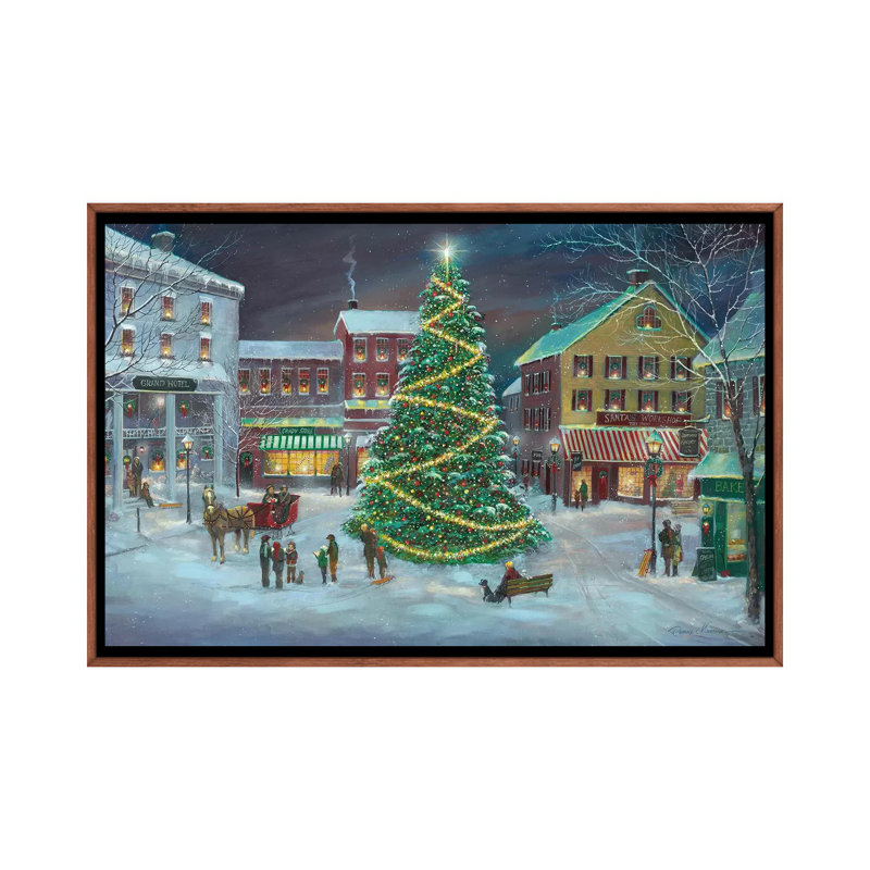 «Village Square» par Ruane Manning - reproduction d'art, Toile classique avec cadre brun, Aucun mat