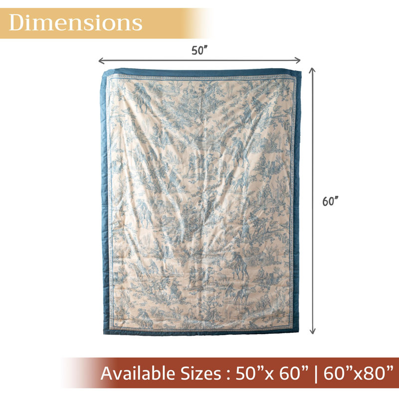 Maison d'Hermine Le Meunier - Plaid bleu 100 % coton - 152 x 203 cm, L 80 po x l 60 po