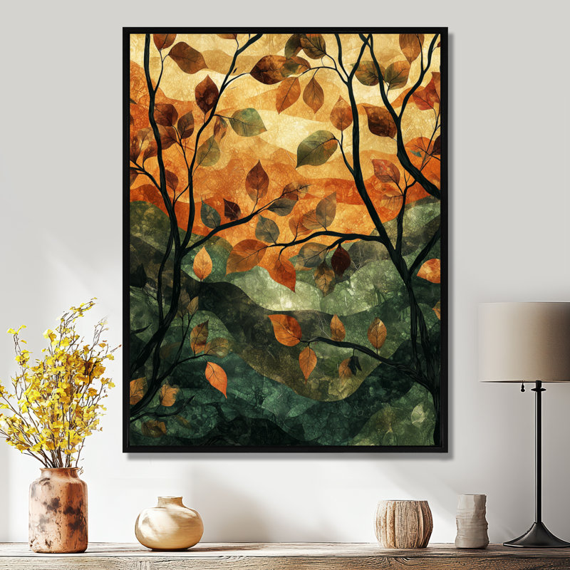 Giannah, feuilles, forêt brune, tranquillité II - feuilles, art mural, H 20 po x l 12 po, Reproduction avec cadre flottant