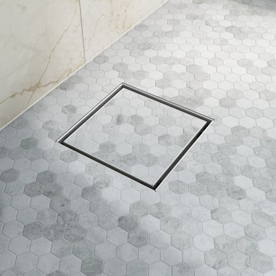 Dreamline Essence 6 in. Square Tile Insert Shower Drain, Polished Stainless Steel