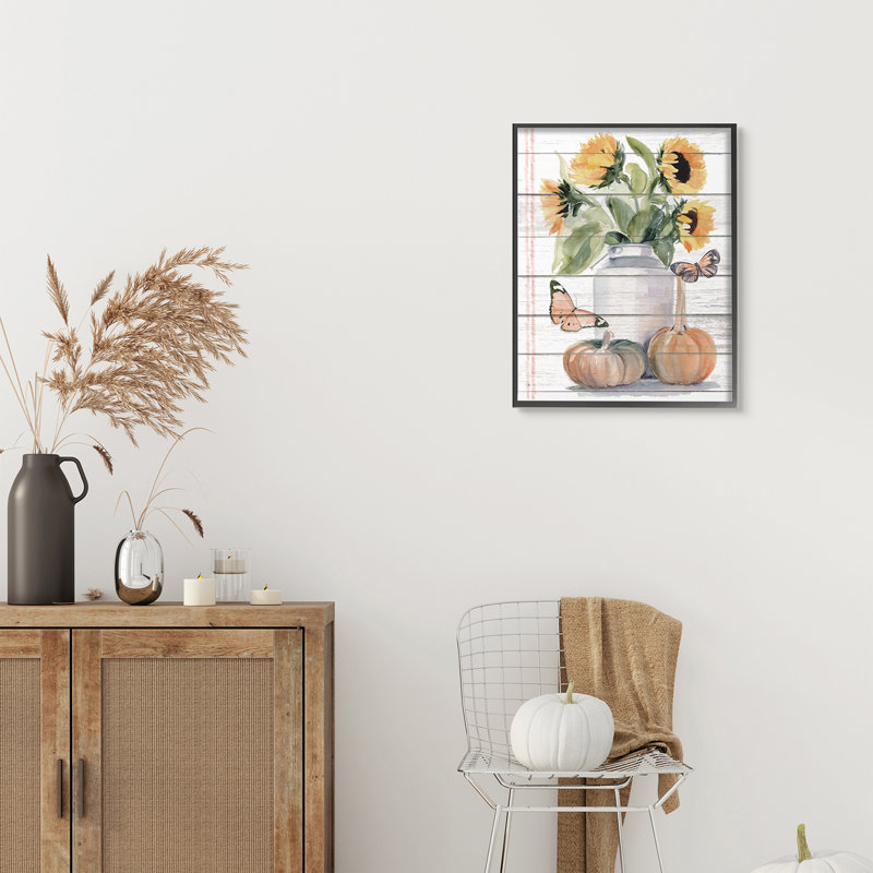 Papillon monarque orange tournesol d'automne, H 30 po x l 24 po, Giclée encadrée noir minuit