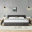 Lit tapissier confortable en chenille avec tiroir de rangement, structure solide et tête de lit élégante pour les chambres modernes-993469699