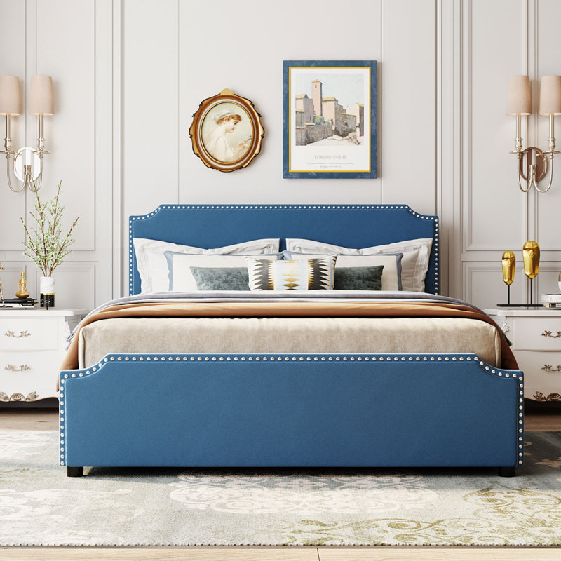 Upholstered Platform Storage Bed, Blue