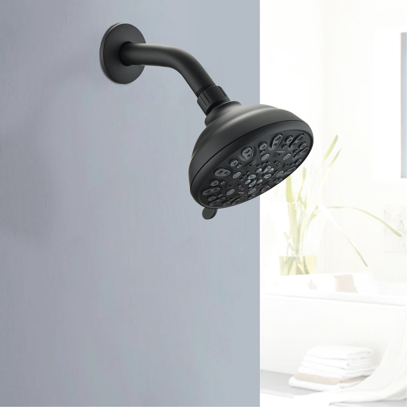 Pomme de douche haute de 4,72 po en noir mat - 6 modes réglables, colmatage, réglages de 1,8 gal / min, Noir mat