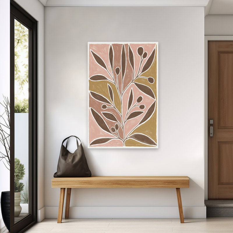 Moderne feuille moderne moderne brun vert, H 60 po x l 40 po
