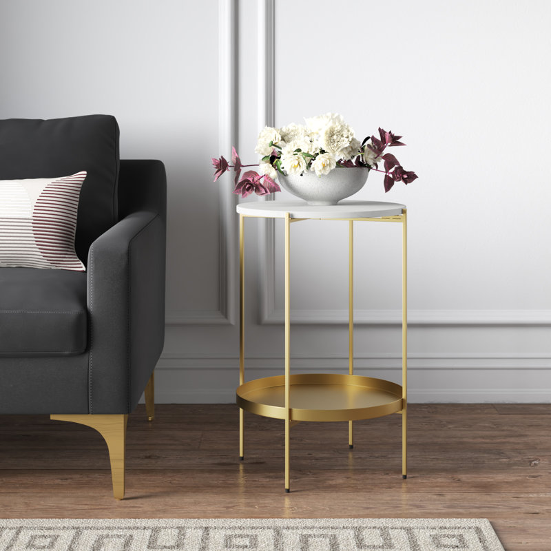 Veta Side Table 17" Diameter, Gold