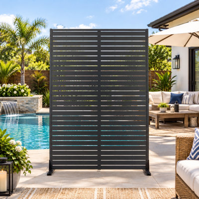  72” H x 47” W Metal Privacy Screen- Outdoor Privacy Screens Freestanding with Block the Neighbors Decor Fence, for Trash Cans AC Units Patio Divider, Balcony, Yard Deck  
