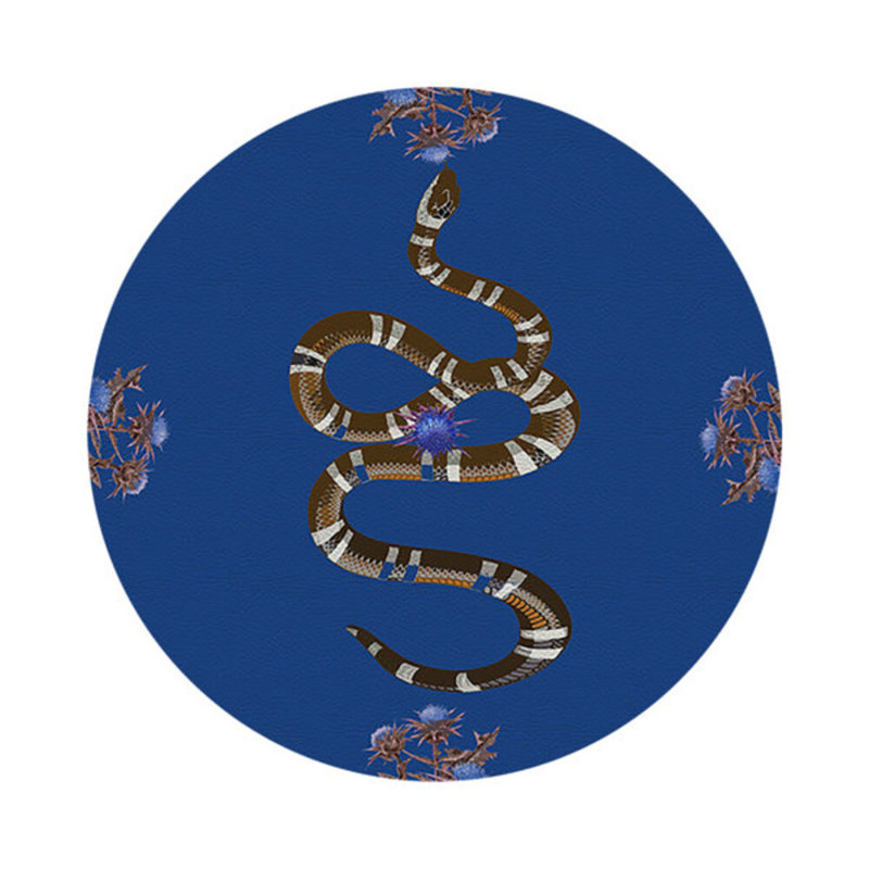 Thistle And Snake Vegan Leather Round Coasters, Blue