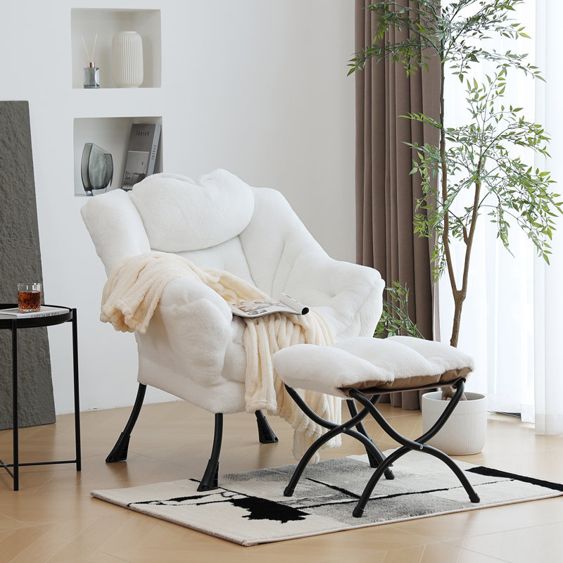 Méridienne Abramson, fauteuil d'appoint moderne avec accoudoirs et poche latérale, White Cotton, Non