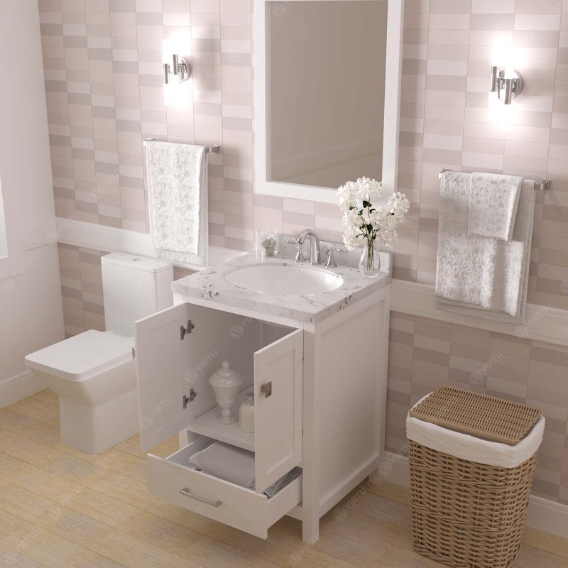 Ensemble de meuble-lavabo simple Latavious, Blanc, Rond