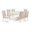 7 pièces avec plateau de table rectangulaire blanc cassé (blanc cassé) et 6 chaises de salle à manger de couleur crème avec têtes de clous et un haut dossier élégant, lin brossé blanc-1488947775-1488947745-1488947774