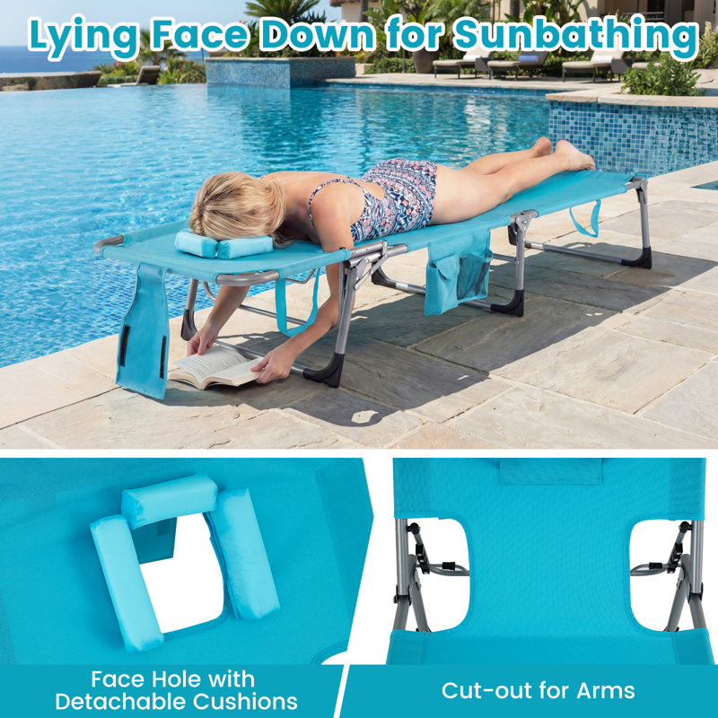 Leva Outdoor Metal Chaise Lounge , Cushion Included, Turquoise