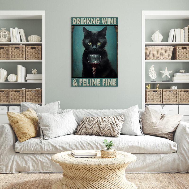 Kyrston Black Cat Dr buble Wine and Feline Fine 1 - 1 pièce, impression sur toile tendue, H 36 po x l 24 po