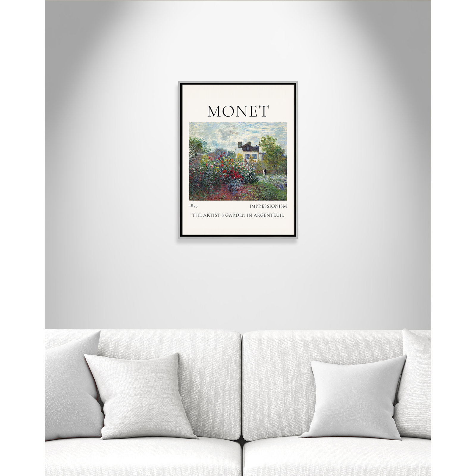 Artists Garden in Argenteuil Print by Claude Monet, No, 25.5" H x 19.5" W x 2" D, Silver Floater Frame