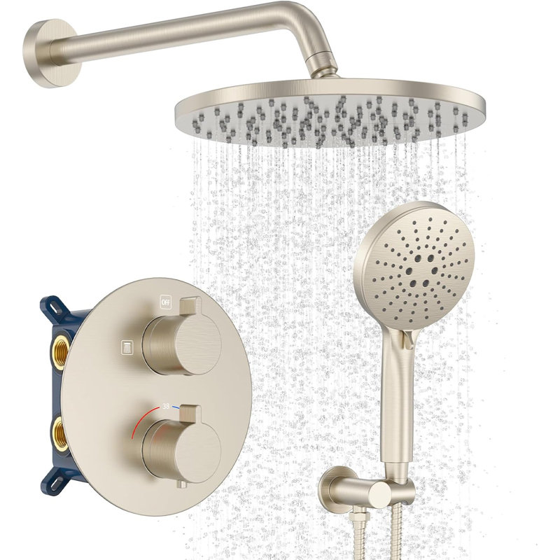 Wall Mounted Shower System With Rain Shower Head And Handheld Shower Head Set, High Pressure Bathroom Faucet With Tub Spout, Cupc Certified Brushed Nickel Finish
