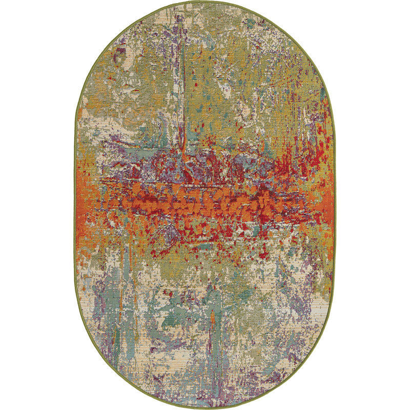 Trona Washable Abstract Indoor / Outdoor Rug, Oval 3'3" x 5'3"