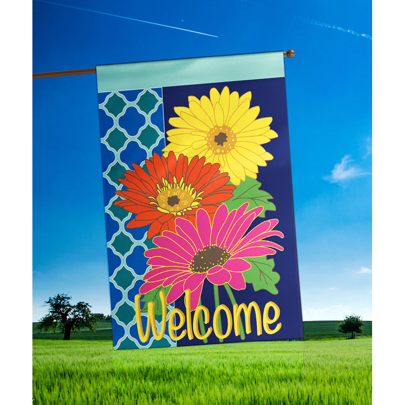 Drapeau Hallwood, marguerites Gerber, bienvenue 29 x 42