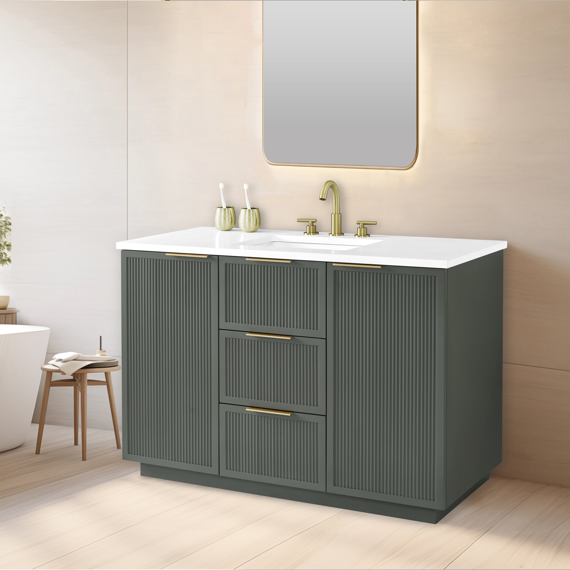 Aderyn 48" Single Vanity, Vintage Green/Brushed Bronze