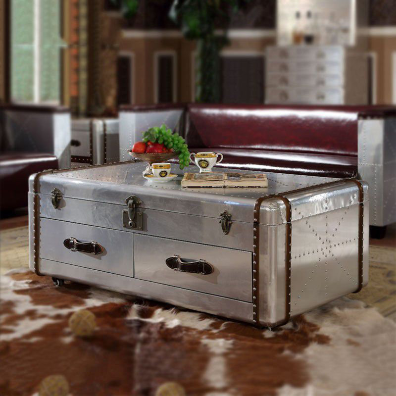 Vintage Industrial Aluminum Skin Coffee Table Single Coffee Table