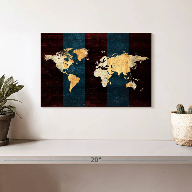 Aliaz Aged World Map XV, 8" H x 12" W