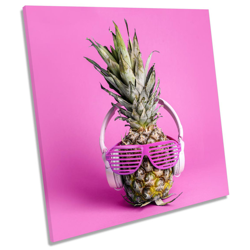 Z2714 Pineapples Headphones Music Picture - Wrapped Canvas Print, 60cm H x 60cm W x 2cm D