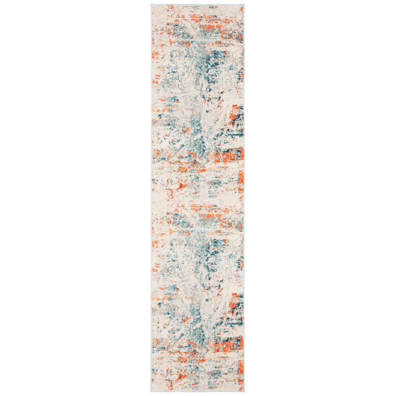 Felty Abstract Cream/Orange/Blue Rug, Runner 2'2" x 10'