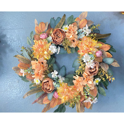 20 Inch Fall Wreath for Front Door with Maple Leave, Pumpkin and