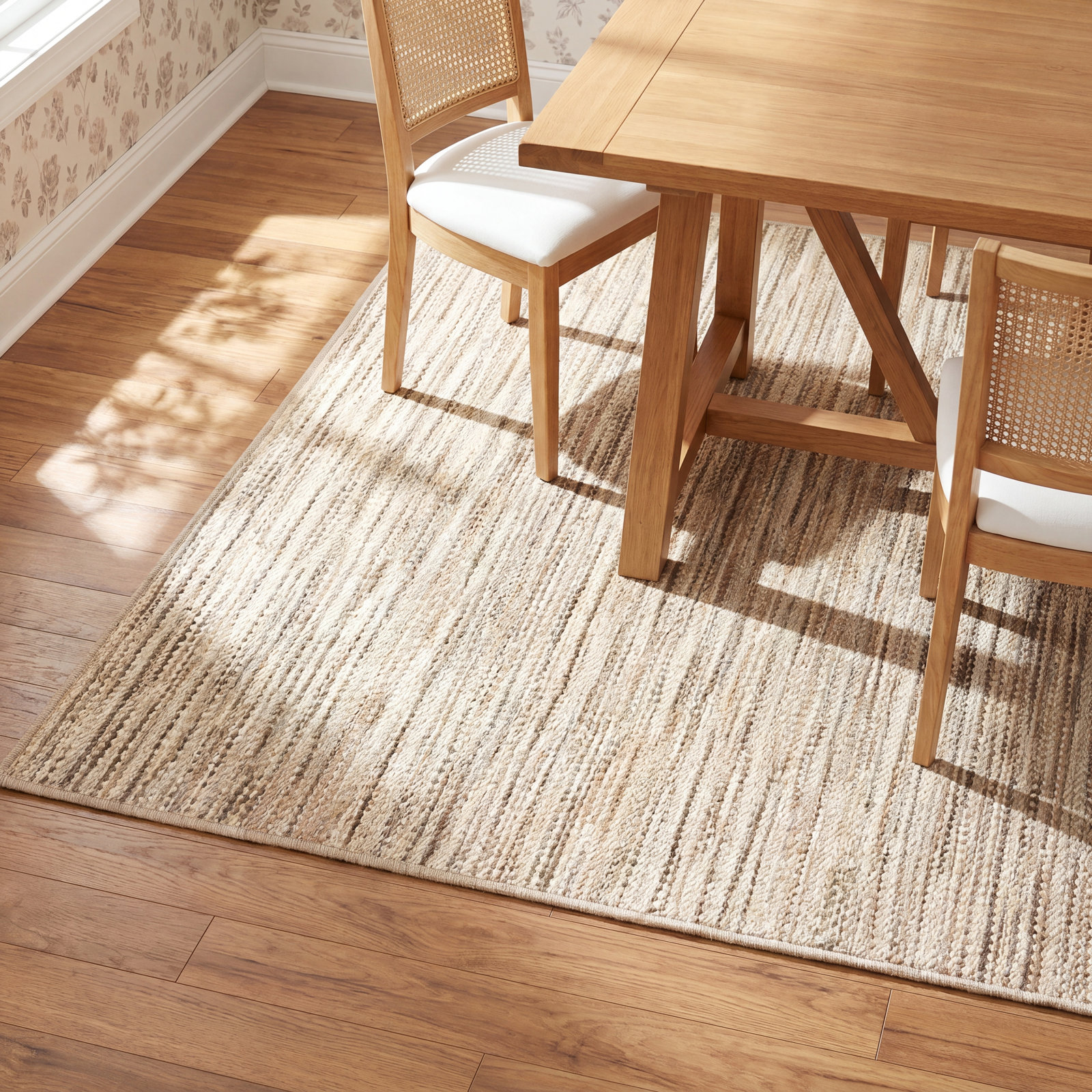 Clay Natural Machine Washable Striped Rug, Rectangle 7'6" x 9'6"