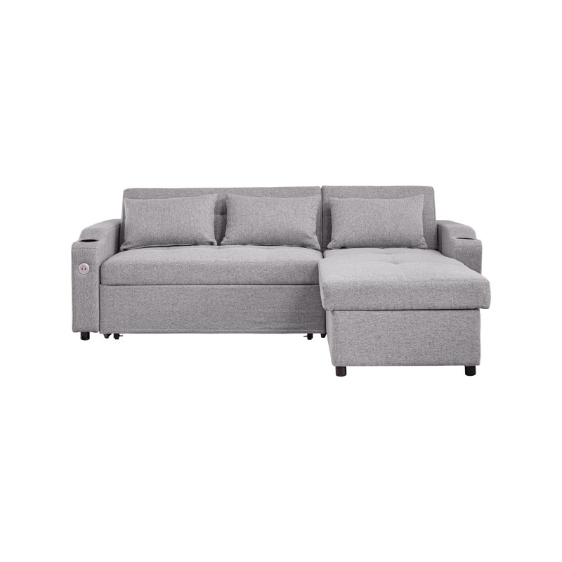 3 lits réglables avec ports, porte-gobelets et chaise de rangement, canapé en lin moderne pour le salon